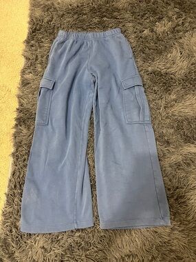 Kids Blue Cargo Fleece Joggers with Elastic Waist